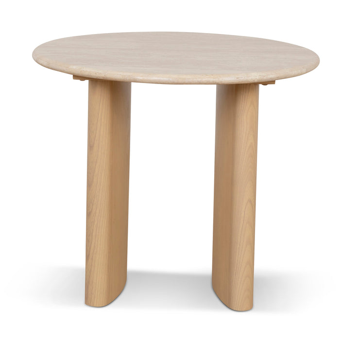 CST8740-KK 60cm Travertine Top Side Table - Creme Ash