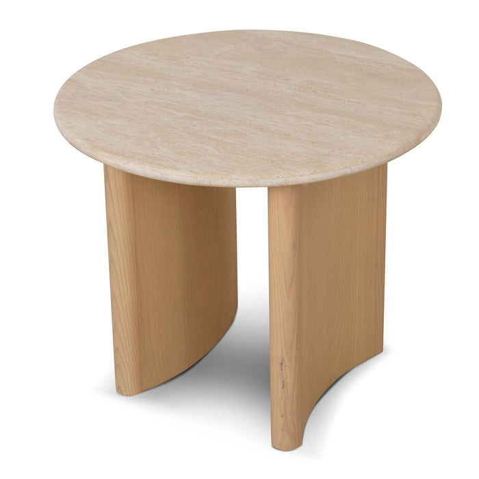 CST8740-KK 60cm Travertine Top Side Table - Creme Ash