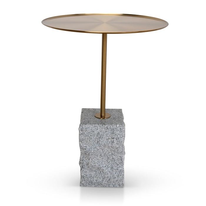 CST8796-NY 45 cm Brushed Gold Side Table - Faceted Granite Marble