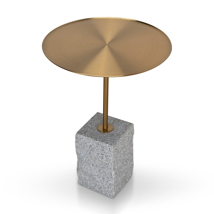 CST8796-NY 45 cm Brushed Gold Side Table - Faceted Granite Marble