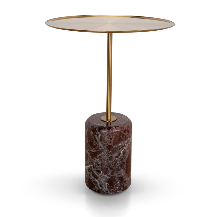 CST8797-NY 45 cm Brushed Gold Side Table - Rosso Levanto Marble