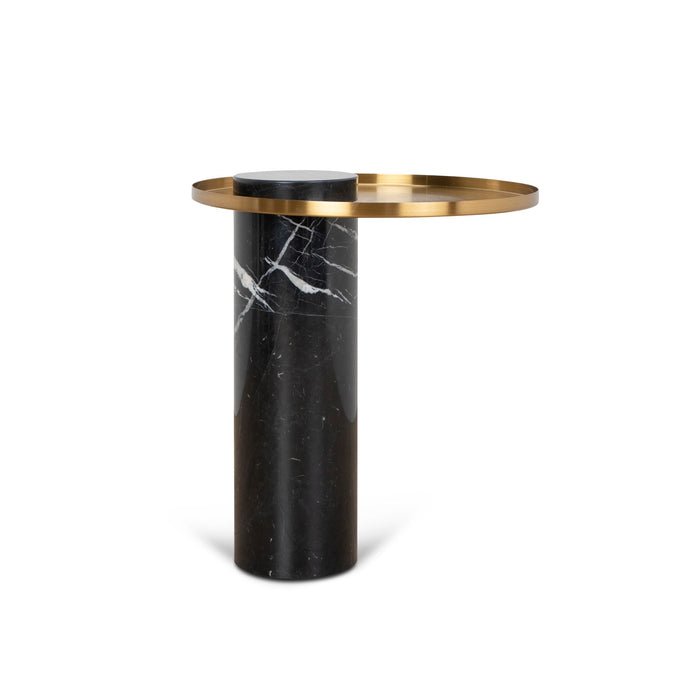 CST8800-NY 40cm Round Brushed Gold Side Table - Black Marble