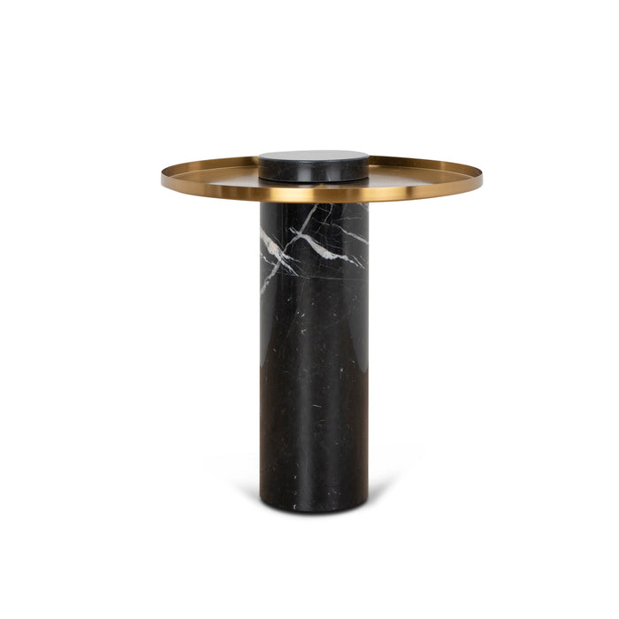 CST8800-NY 40cm Round Brushed Gold Side Table - Black Marble