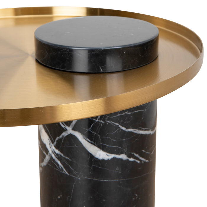 CST8800-NY 40cm Round Brushed Gold Side Table - Black Marble