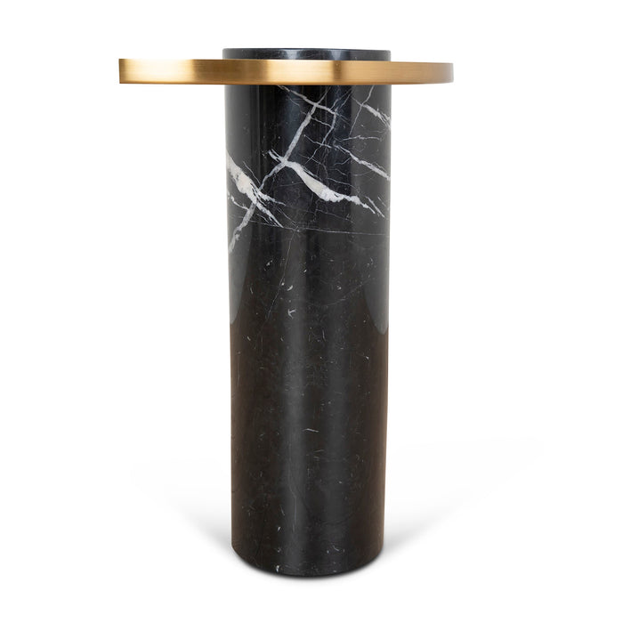 CST8800-NY 40cm Round Brushed Gold Side Table - Black Marble