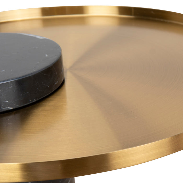 CST8800-NY 40cm Round Brushed Gold Side Table - Black Marble