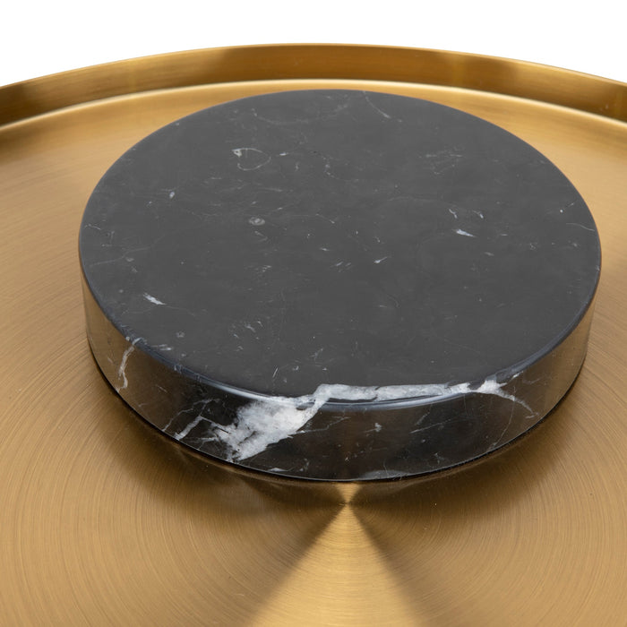 CST8800-NY 40cm Round Brushed Gold Side Table - Black Marble