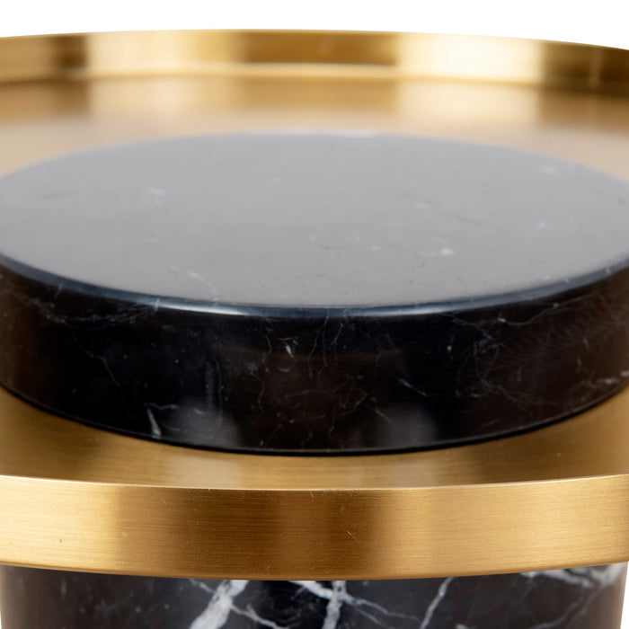 CST8800-NY 40cm Round Brushed Gold Side Table - Black Marble