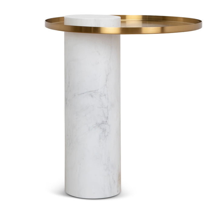 CST8801-NY 40cm Round Brushed Gold Side Table - Carrara Marble