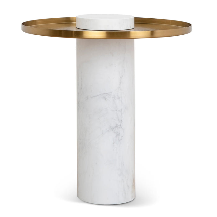 CST8801-NY 40cm Round Brushed Gold Side Table - Carrara Marble