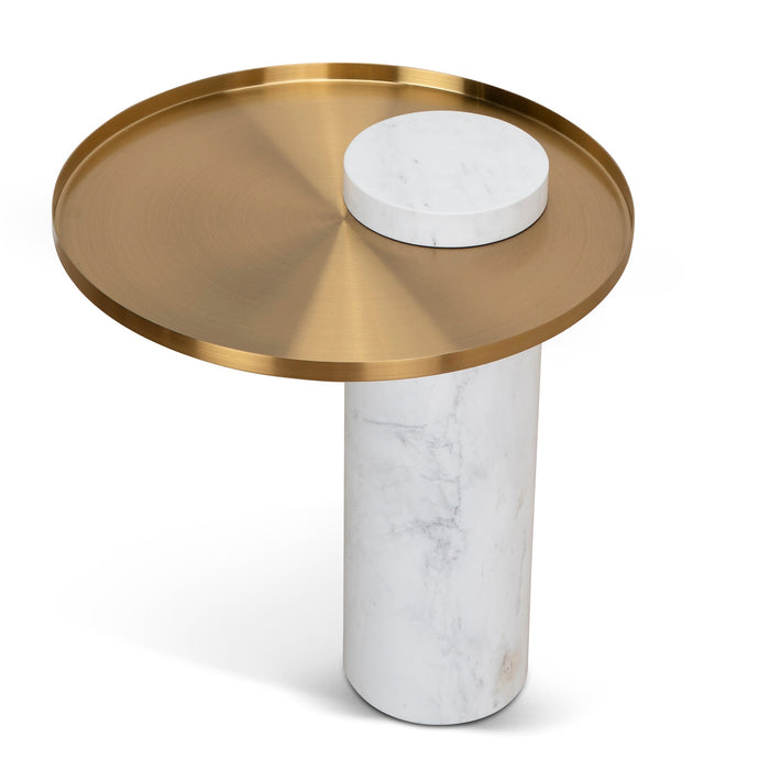 CST8801-NY 40cm Round Brushed Gold Side Table - Carrara Marble