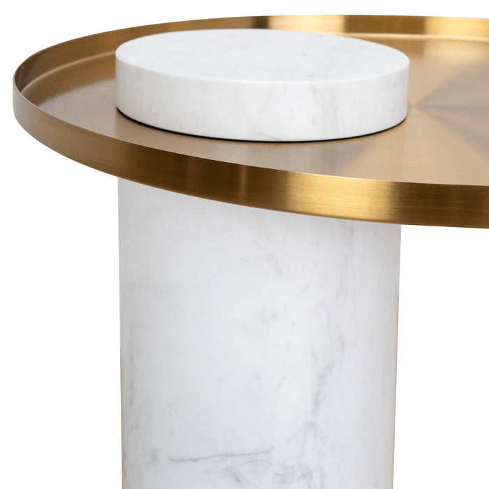 CST8801-NY 40cm Round Brushed Gold Side Table - Carrara Marble