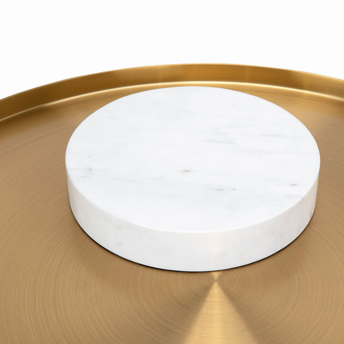 CST8801-NY 40cm Round Brushed Gold Side Table - Carrara Marble