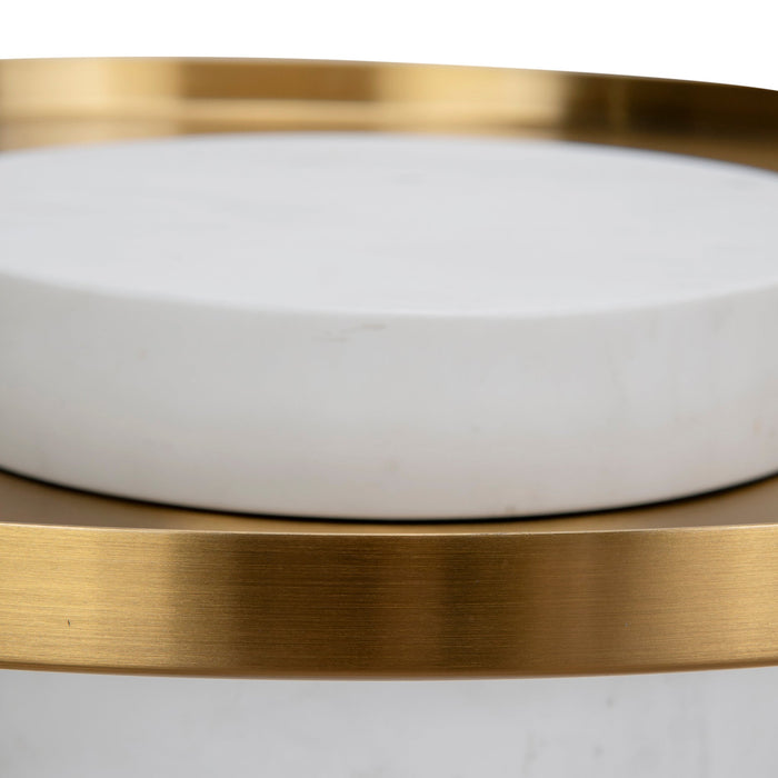 CST8801-NY 40cm Round Brushed Gold Side Table - Carrara Marble