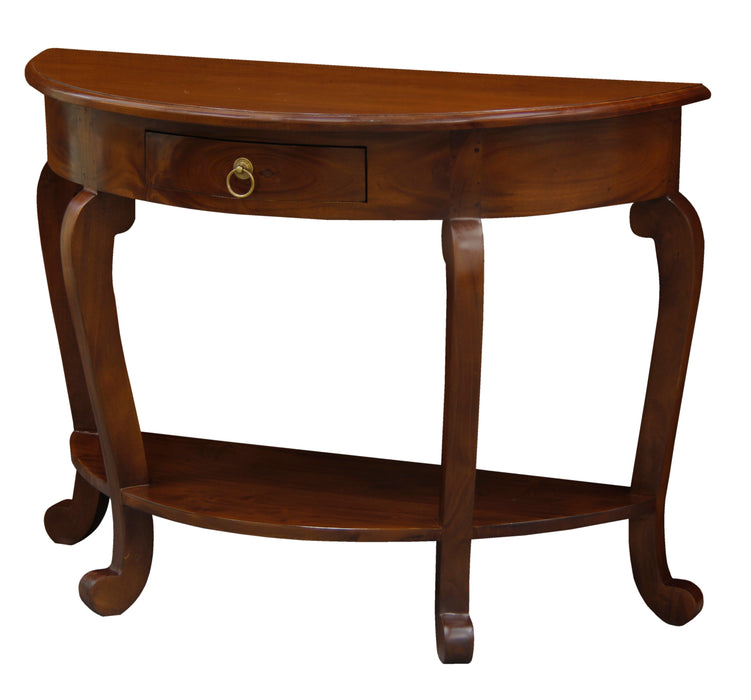 Cabriole Leg 1 Drawer Half Round Sofa Table (Mahogany)