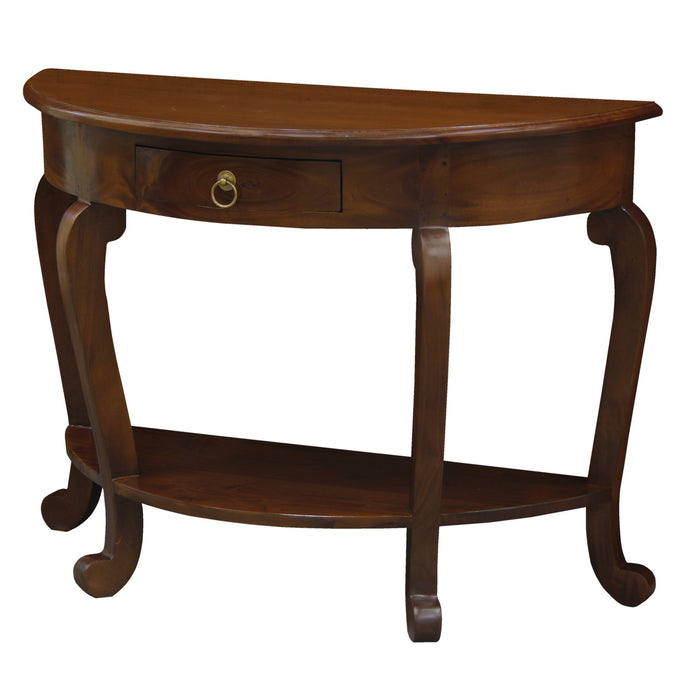 Cabriole Leg 1 Drawer Half Round Sofa Table (Mahogany)