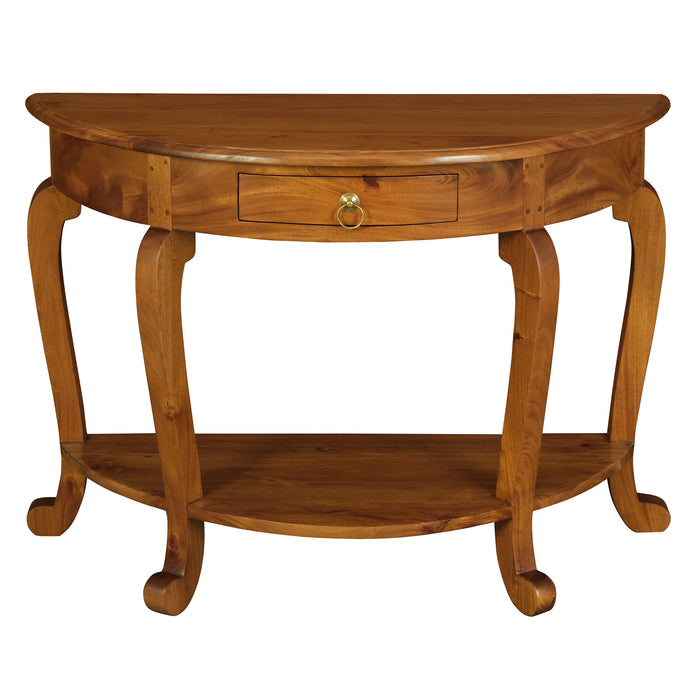 Cabriole Leg 1 Drawer Half Round Sofa Table (Light Pecan)