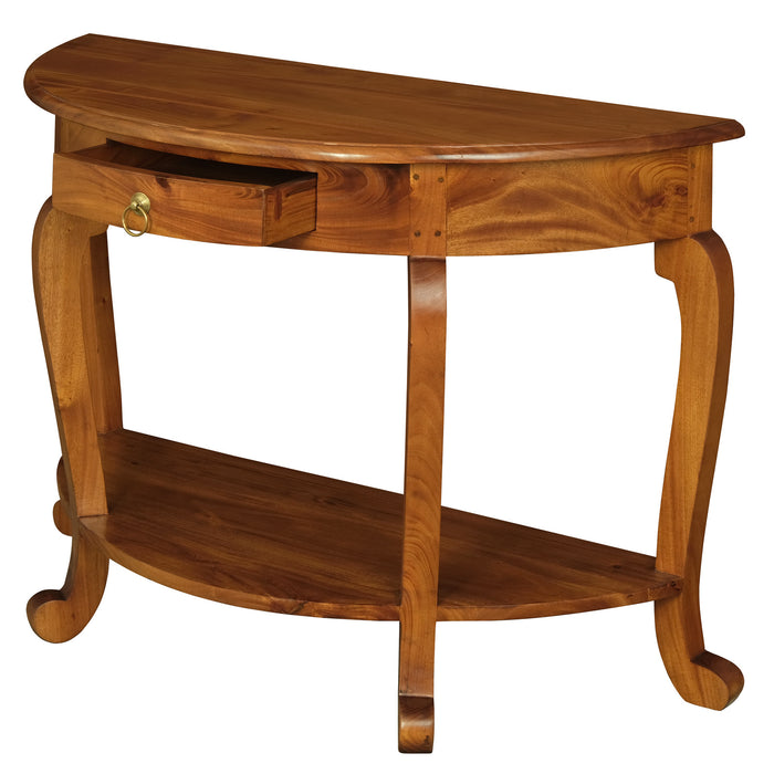 Cabriole Leg 1 Drawer Half Round Sofa Table (Light Pecan)