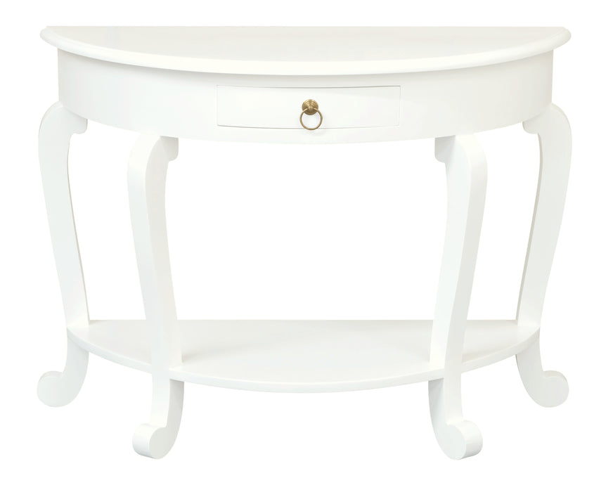 Cabriole Leg 1 Drawer Half Round Sofa Table (White)