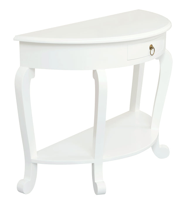 Cabriole Leg 1 Drawer Half Round Sofa Table (White)