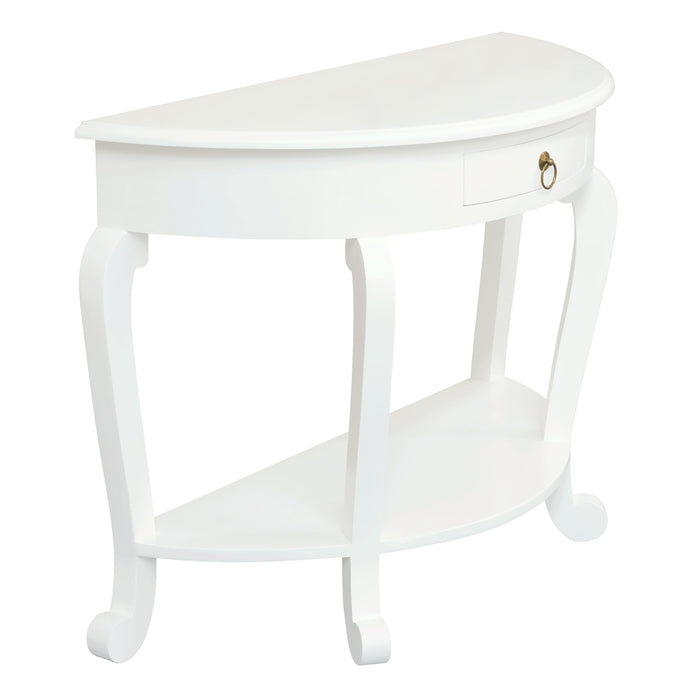 Cabriole Leg 1 Drawer Half Round Sofa Table (White)