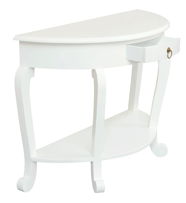 Cabriole Leg 1 Drawer Half Round Sofa Table (White)