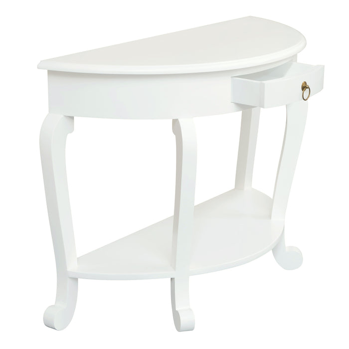 Cabriole Leg 1 Drawer Half Round Sofa Table (White)
