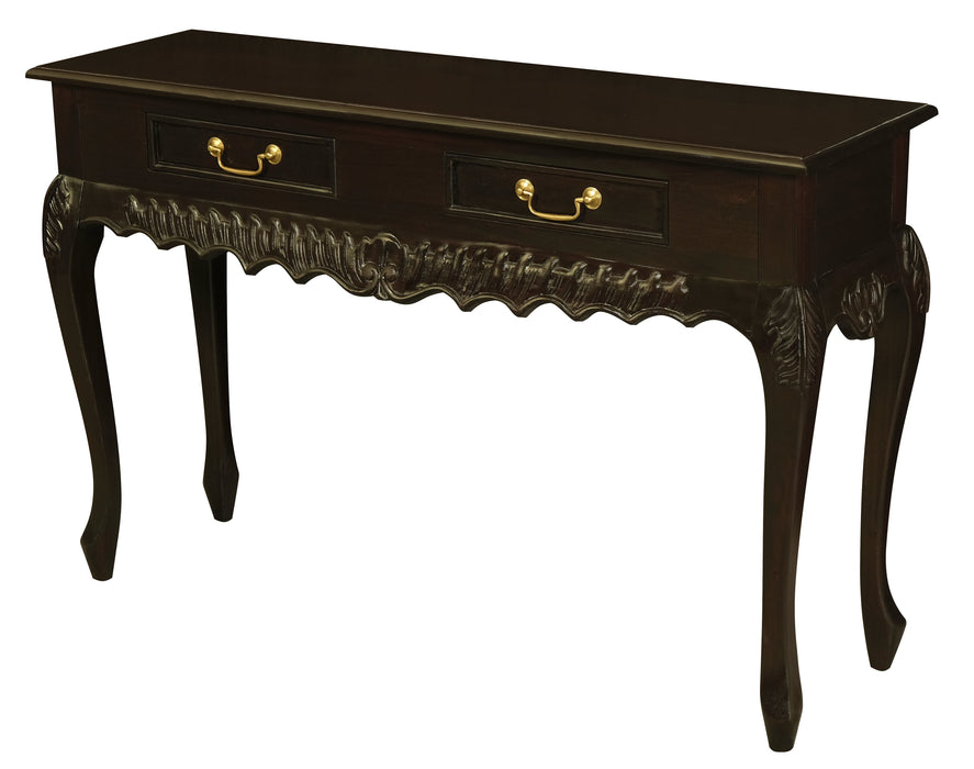 Jepara 2 Drawer Carved Sofa/Hall Table (Chocolate)