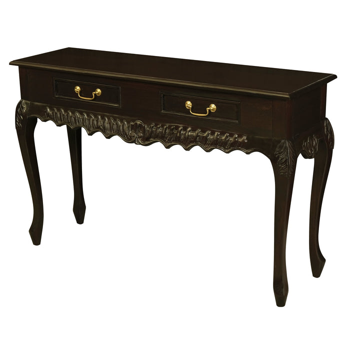 Jepara 2 Drawer Carved Sofa/Hall Table (Chocolate)