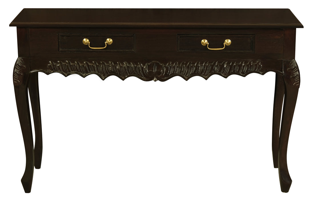 Jepara 2 Drawer Carved Sofa/Hall Table (Chocolate)