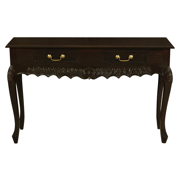 Jepara 2 Drawer Carved Sofa/Hall Table (Chocolate)
