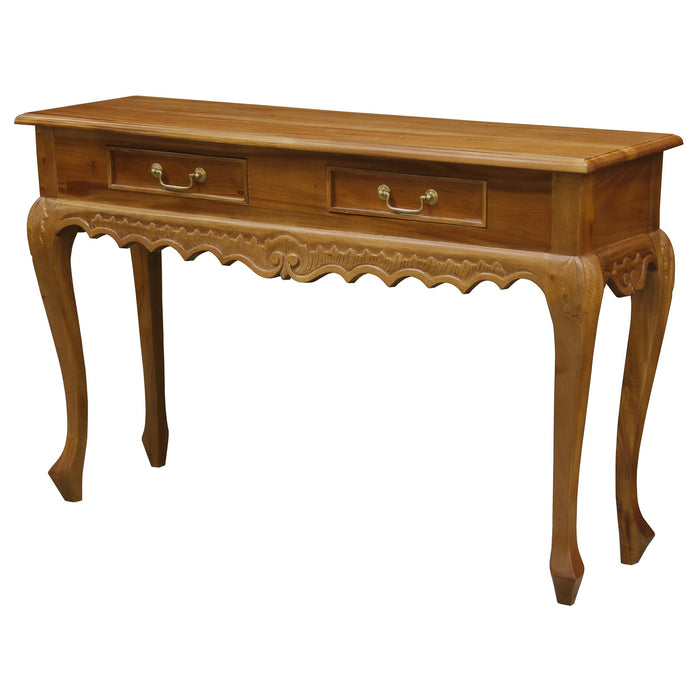Jepara 2 Drawer Carved Sofa/Hall Table (Light Pecan)