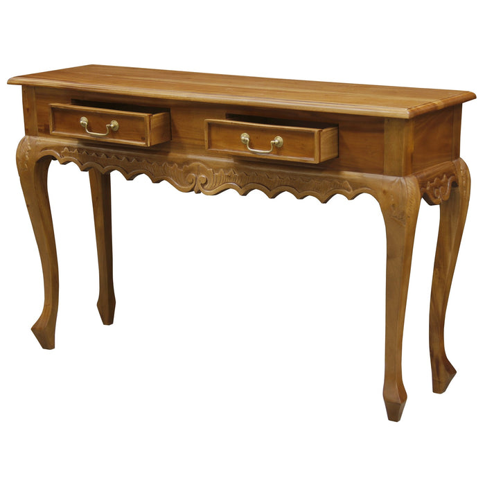 Jepara 2 Drawer Carved Sofa/Hall Table (Light Pecan)