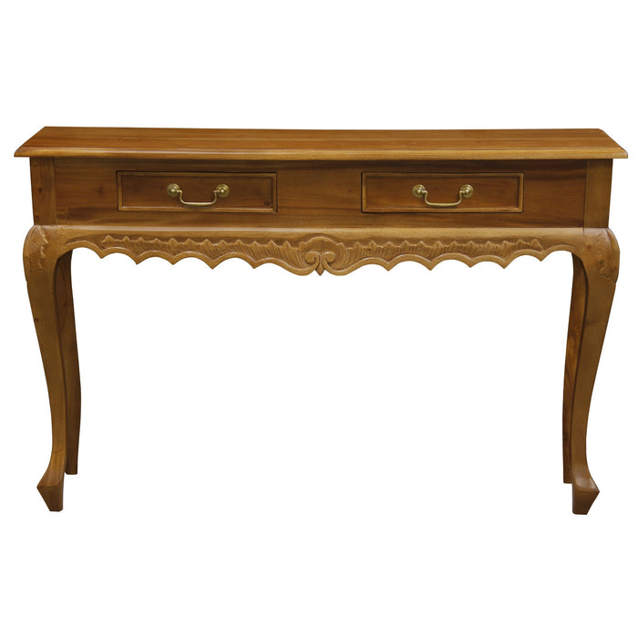 Jepara 2 Drawer Carved Sofa/Hall Table (Light Pecan)