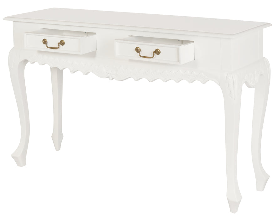 Jepara 2 Drawer Carved Sofa/Hall Table (White)