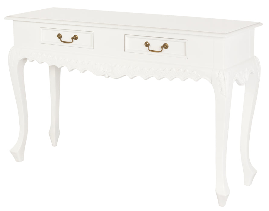 Jepara 2 Drawer Carved Sofa/Hall Table (White)