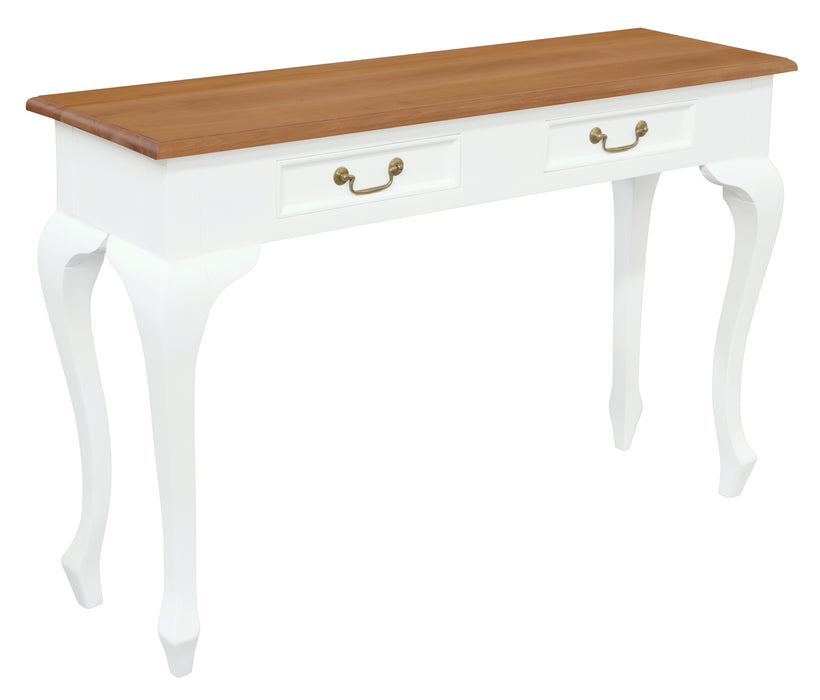 Queen Ann 2 Drawer Sofa Table (White Caramel)
