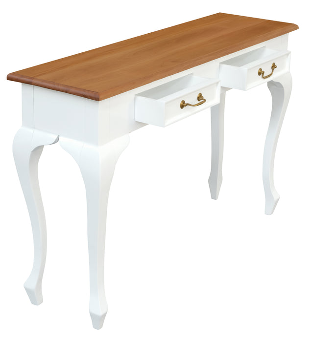 Queen Ann 2 Drawer Sofa Table (White Caramel)
