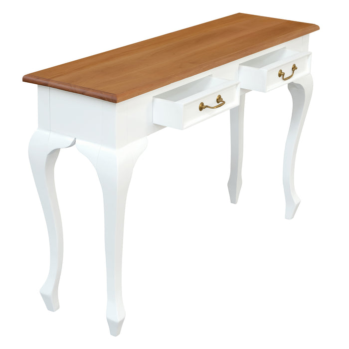 Queen Ann 2 Drawer Sofa Table (White Caramel)