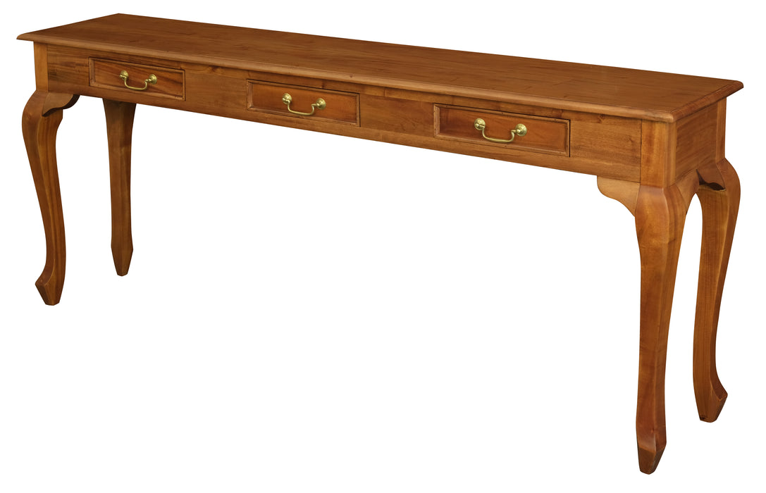 Queen Anne 3 Drawer Sofa Table (Light Pecan)