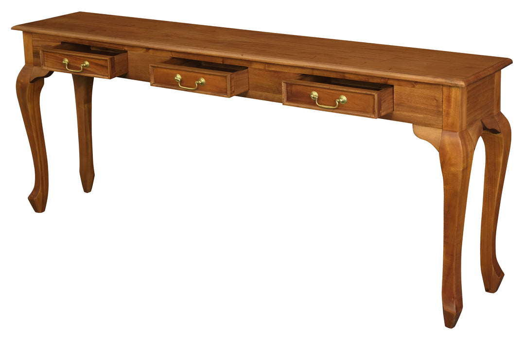 Queen Anne 3 Drawer Sofa Table (Light Pecan)