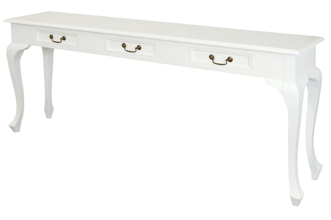 Queen Anne 3 Drawer Sofa Table (White)