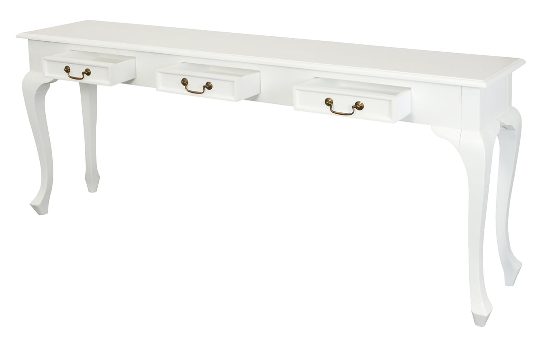 Queen Anne 3 Drawer Sofa Table (White)