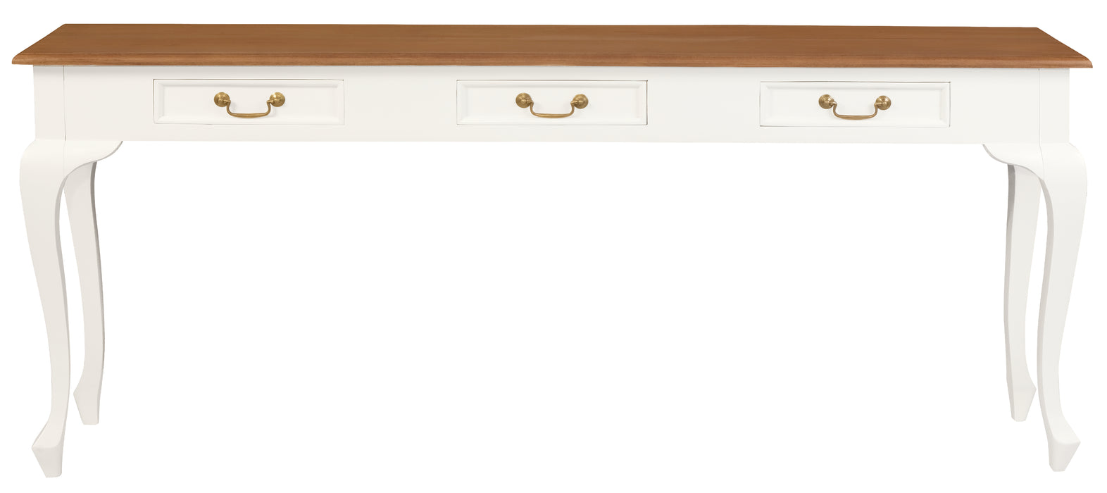 Queen Anne 3 Drawer Sofa Table (White Caramel)