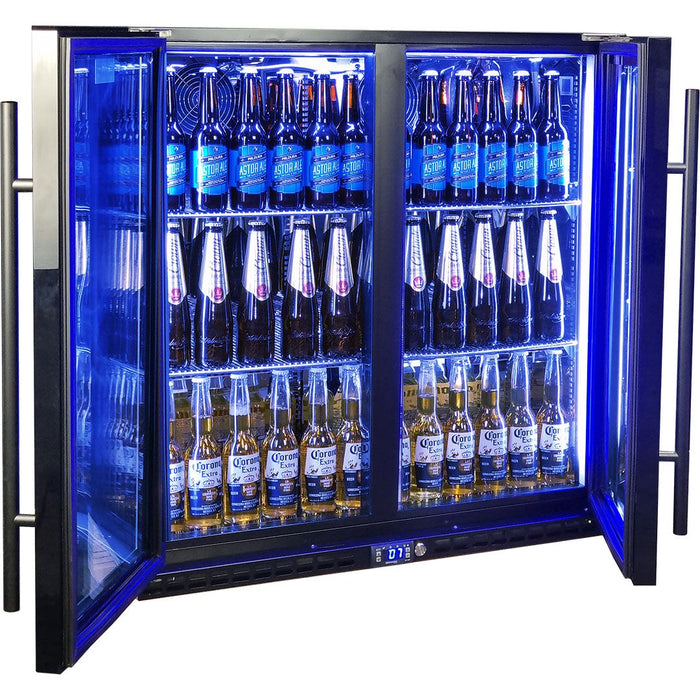 Schmick Black Quiet Running Front Venting Under Bench Heated Glass 2 Door Bar Fridge (Model: SK245-B-HD)