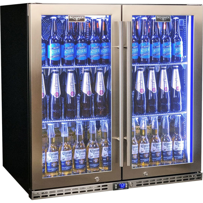 Schmick Quiet Running Front Venting Under Bench Triple Glazed Glass 2 Door Bar Fridge (Model: SK245-SS)