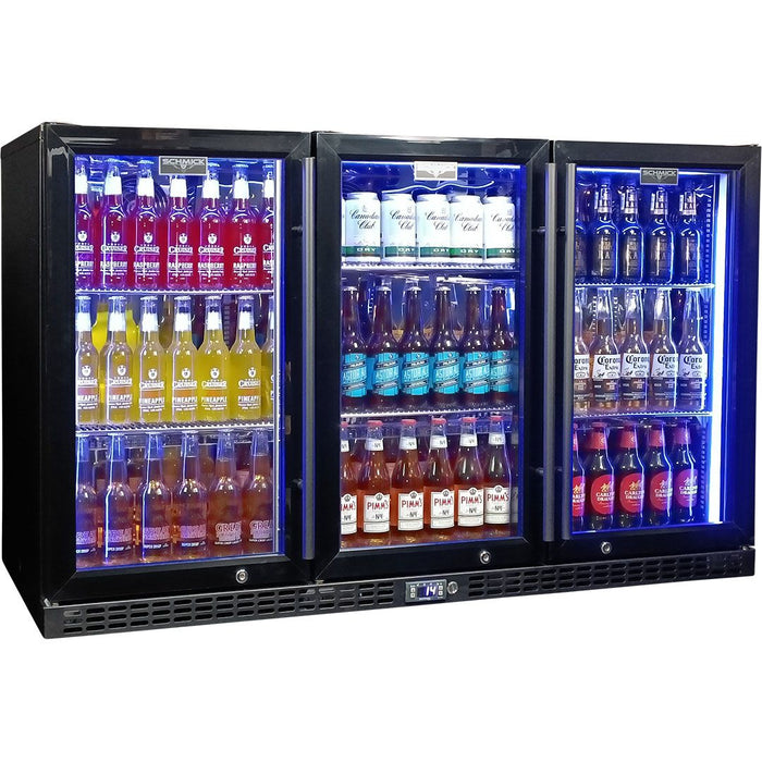 Schmick 3 Door Quiet Running Triple Glazed Black Glass Door Bar Fridge (Model: SK386-B)