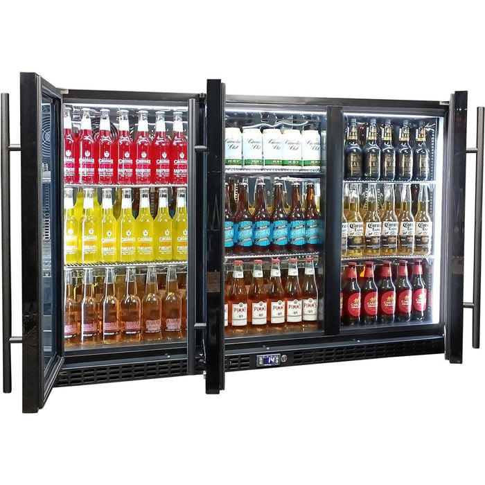 Schmick Black 3 Door Quiet Running Heated Glass Door Bar Fridge (Model: SK386-B-HD)