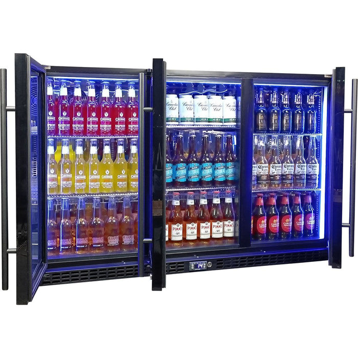 Schmick Black 3 Door Quiet Running Heated Glass Door Bar Fridge (Model: SK386-B-HD)