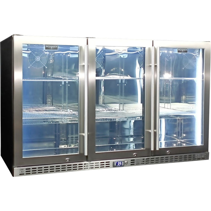 Schmick 3 Door Quiet Running Stainless Steel Glass Door Bar Fridge (Model: SK386-SS)